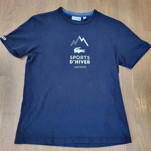 Lacoste Shirt Men's Large Navy Blue Slim Fit "Sports D'Hiver" T-Shirt Rare